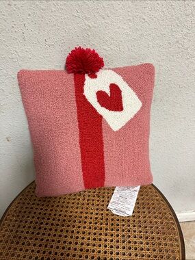 Valentine Pink & Red Heart Gift Tag Throw Pillow